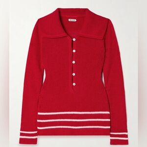 Red Bode Knit Sweater with White Stripes